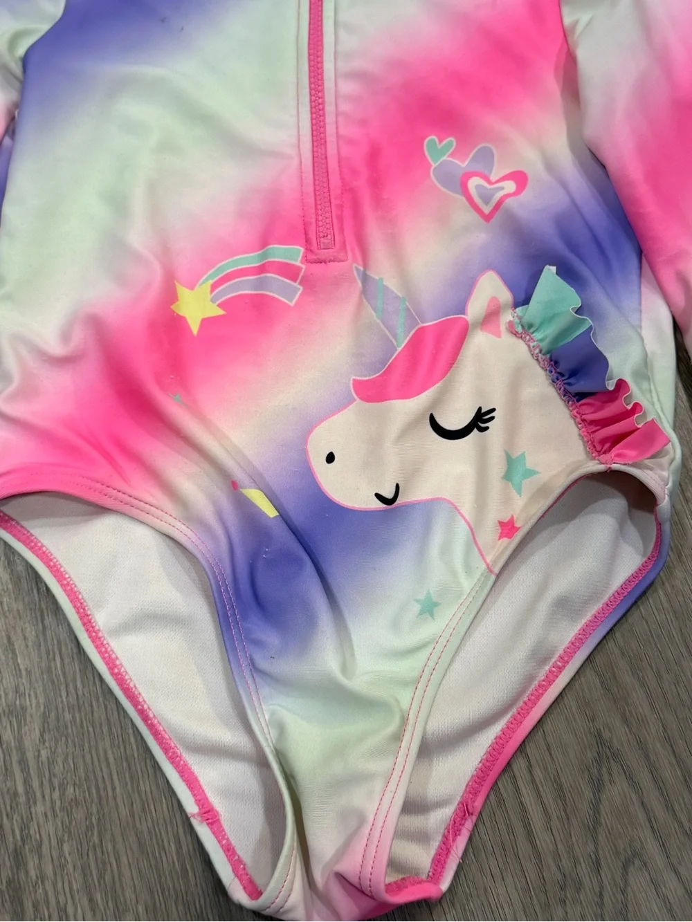 Betsey Johnson Little Girls 6 1 Pc Rash Guard Bodysuit Swimsuit L/S Unicorn UV